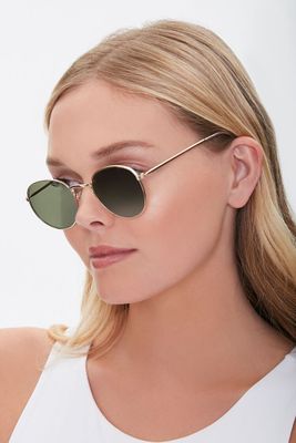 Round Tinted Sunglasses in Gold/Olive
