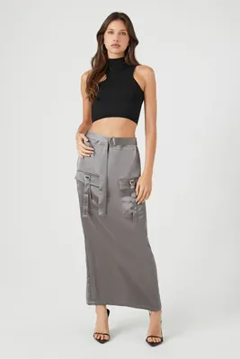 Women's Satin Cargo Maxi Skirt