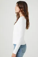 Women's Lace-Trim Long-Sleeve Top in White Medium