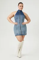 Women's Gradient Zip-Up Dress in Medium Denim, 0X