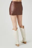 Women's Faux Leather Mini Skirt in Brown Large