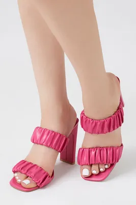 Women's Faux Leather Ruched Block Heels in Pink, 8.5