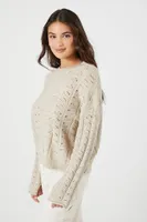 Women's Open-Knit Drop-Sleeve Sweater in Beige Medium