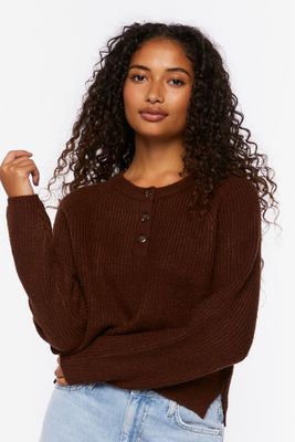 Women's Ribbed Button-Front Sweater in Turkish Coffee Small