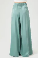 Women's Pleated Satin Palazzo Pants in Seafoam, XS