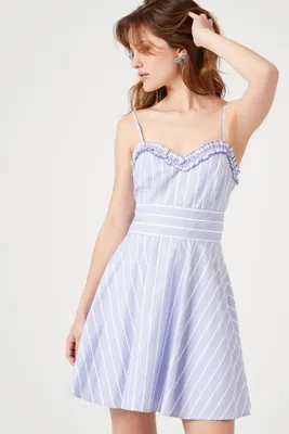 Women's Striped Poplin Fit & Flare Dress in Blue/White Small