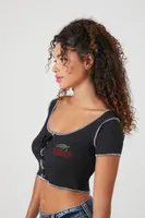 Women's Rhinestone Cherry Crop Top in Black Medium