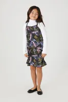 Girls Butterfly Print Cami Dress (Kids) in Black, 13/14