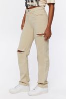 Women's Distressed High-Rise Jeans Beige,