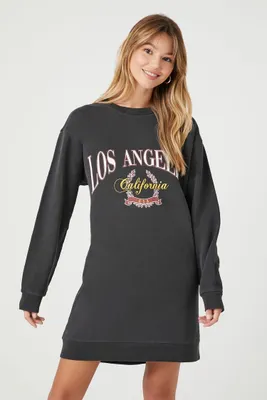 Women's Fleece Los Angeles Graphic Mini Dress in Black Medium