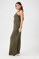 Women's Drawstring Wide-Leg Jumpsuit in Olive, XL