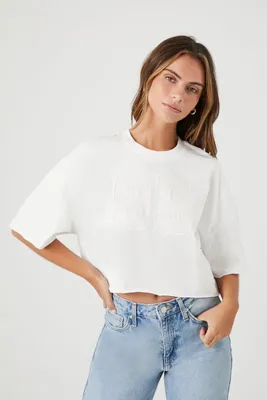 Women's Lace 95 Cropped T-Shirt in White/White Large