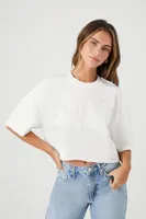 Women's Lace 95 Cropped T-Shirt in White/White Large