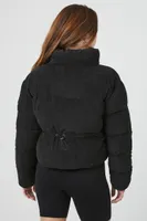 Women's Corduroy Quilted Puffer Jacket in Black Large