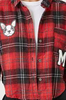 Women's Flannel Plaid Boston Terrier Shirt in Red Medium