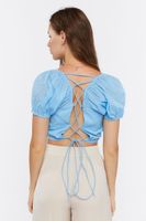 Women's Lace-Back Crop Top in Blue Water Medium