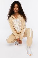 Women's Skeleton Zip-Up Hoodie in Taupe/White Small