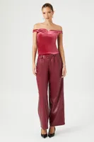 Women's Velvet Off-the-Shoulder Top in Red Small