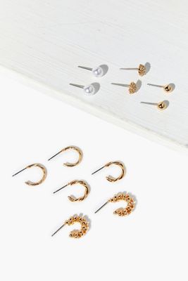 Women's Studs & Hoops Earring Set in Gold