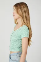 Women's Ditsy Floral Button-Front Crop Top