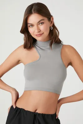 Women's Seamless Cutout Cropped Halter Top in Harbor Grey Large