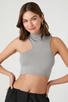 Women's Seamless Cutout Cropped Halter Top in Harbor Grey Large