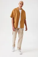 Men Cuban Collar Linen-Blend Shirt in Light Brown Medium