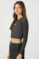 Women's Cutout Sweater-Knit Crop Top in Black/Grey Medium