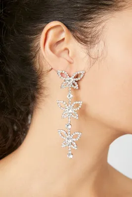 Women's Rhinestone Butterfly Drop Earrings in Clear/Silver