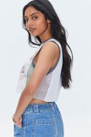 Women's Brooklyn Graphic Mesh Jersey Crop Top in Cream Medium