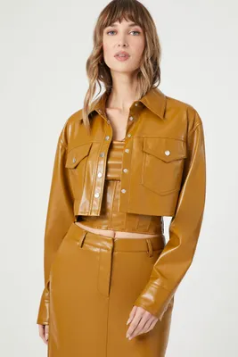 Women's Faux Leather Cropped Jacket Mustard