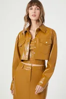 Women's Faux Leather Cropped Jacket in Mustard, XS