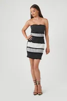 Women's Distressed Stripe Mini Tube Dress Black/White