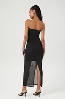 Women's Strapless Mesh Bodycon Maxi Dress in Black Small