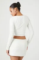 Women's Ruched Lace-Up Crop Top White