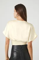 Women's Satin Twist Crop Top in Vanilla Small