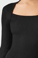 Women's Ribbed Combo Midi Sweater Dress in Black, XL