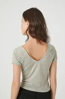 Women's Striped Rib-Knit T-Shirt in Sage/Ivory Medium