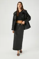 Women's Faux Leather Hooded Jacket in Black Medium