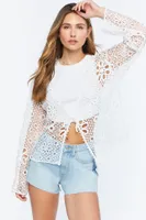 Women's Floral Crochet Tie-Front Jacket in Cream, XS