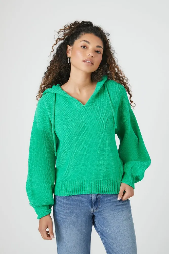 Women's Hooded Drop-Sleeve Sweater in Emerald Medium