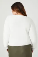 Women's Fuzzy Knit Cardigan Sweater in Vanilla, 0X