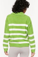 Women's Fuzzy Striped Collared Sweater in Green/Cream Small