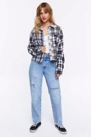 Women's Reworked Mixed Plaid Flannel Shirt in White Small