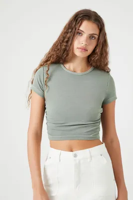 Women's Mineral Wash Ruched Cropped T-Shirt