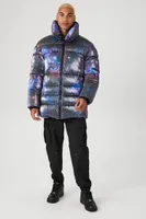 Men Galaxy Print Puffer Jacket