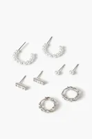 Women's Faux Pearl Hoop & Stud Earring Set in Silver/Clear