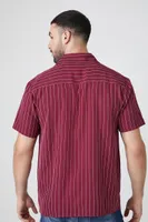 Men Pinstriped Button-Up Shirt in Burgundy/White Large