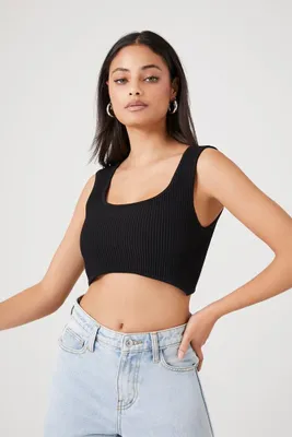 Women's Sweater-Knit Cropped Tank Top in Black, XL