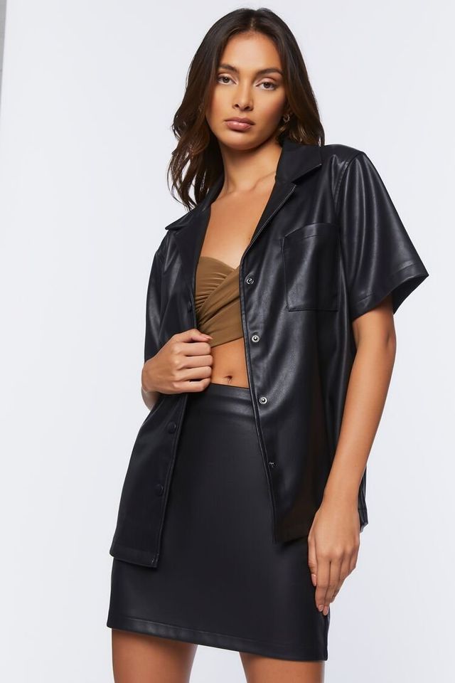 Forever 21 Women's Faux Leather Shirt & Mini Skirt Set in Black Small |  MainPlace Mall